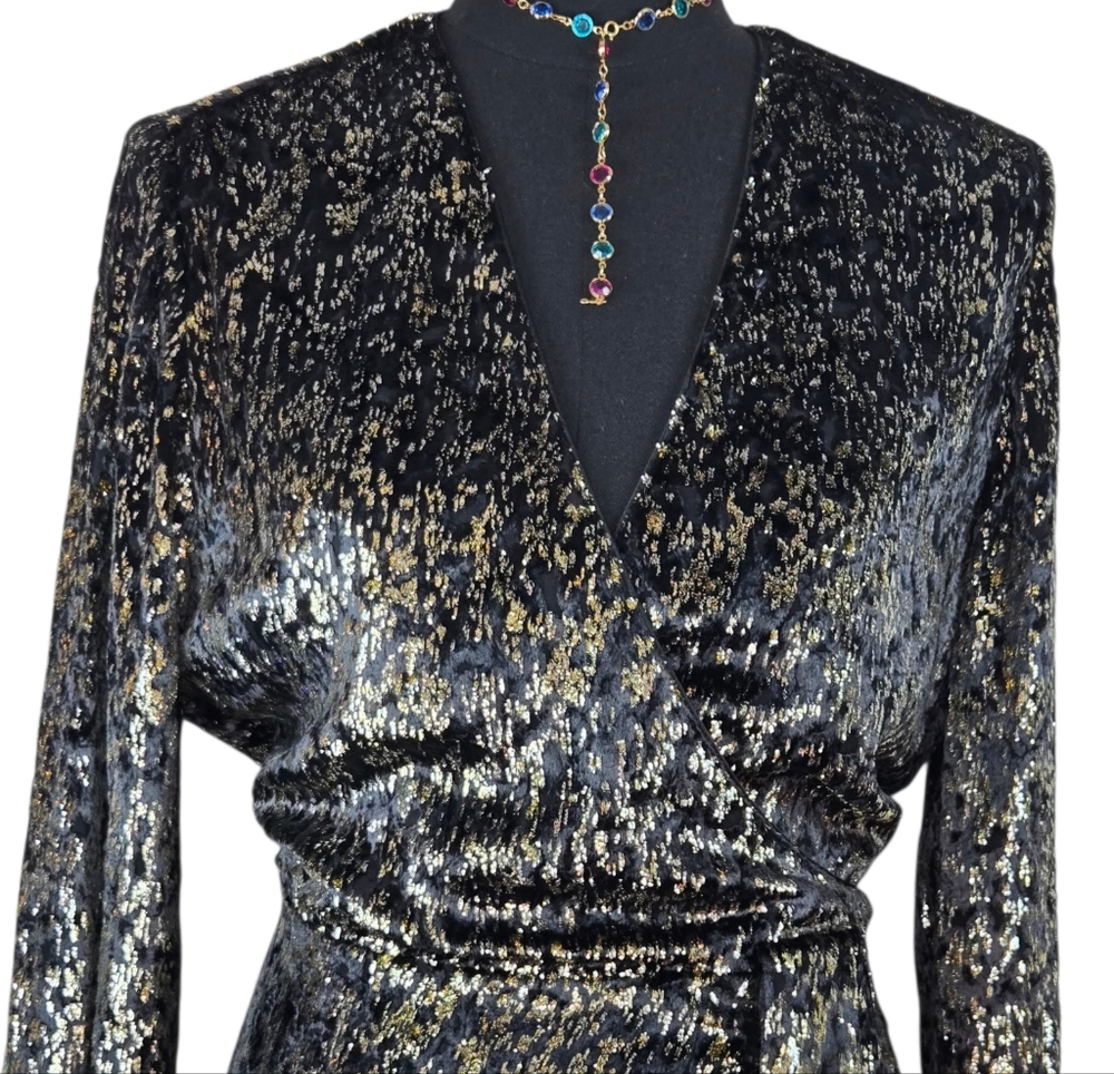 NWT $595 Simkhai Camryn Metallic Faux Wrap Mini Dress Black Gold Sz 10 Party - Picture 13 of 15